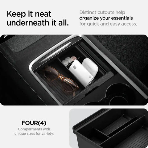 Tesla Series - Sliding Center Console Organizer Upper Tray | 4-Section