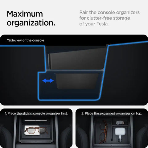 Tesla Series - Non-Slide Center Console Organizer | 3-Section